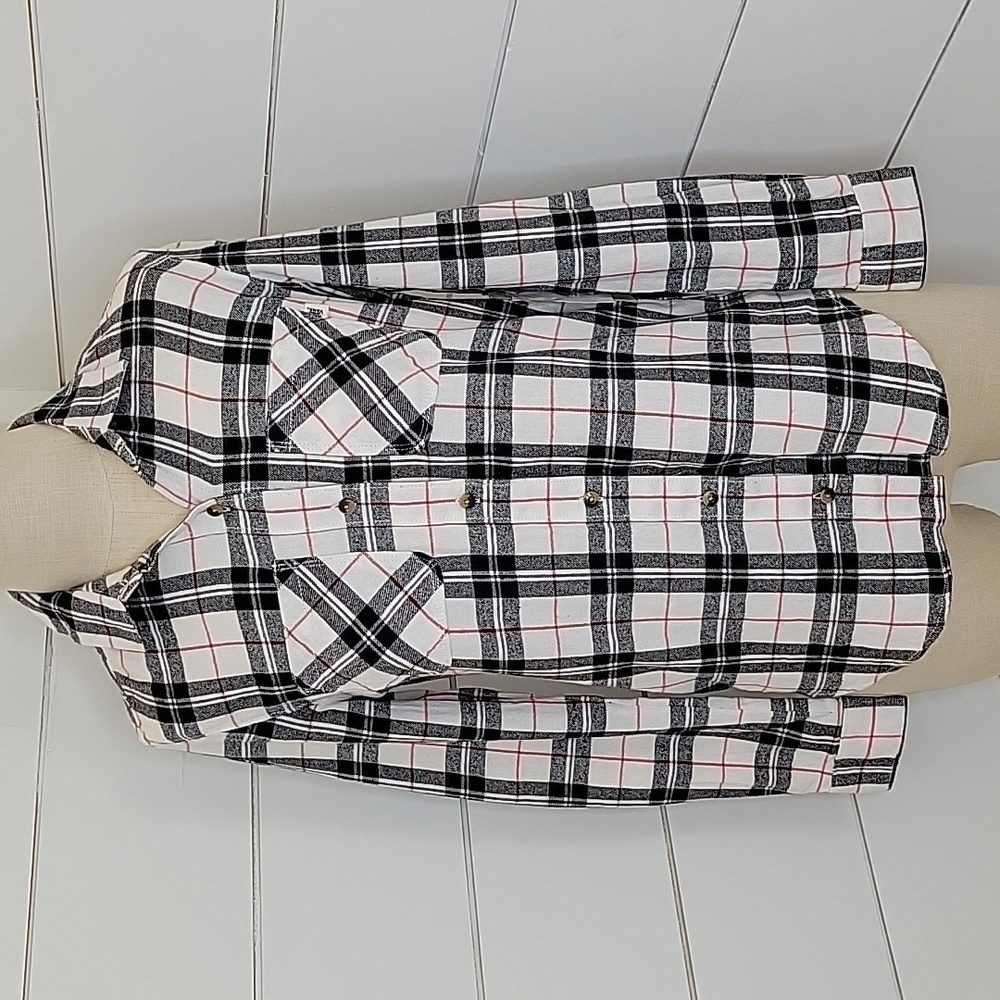 NWT Vans xs black white red plaid flannel shirt